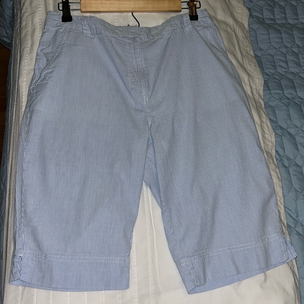 Striped Light Blue and White Seersucker Shorts Size 10; Excellent Condition!